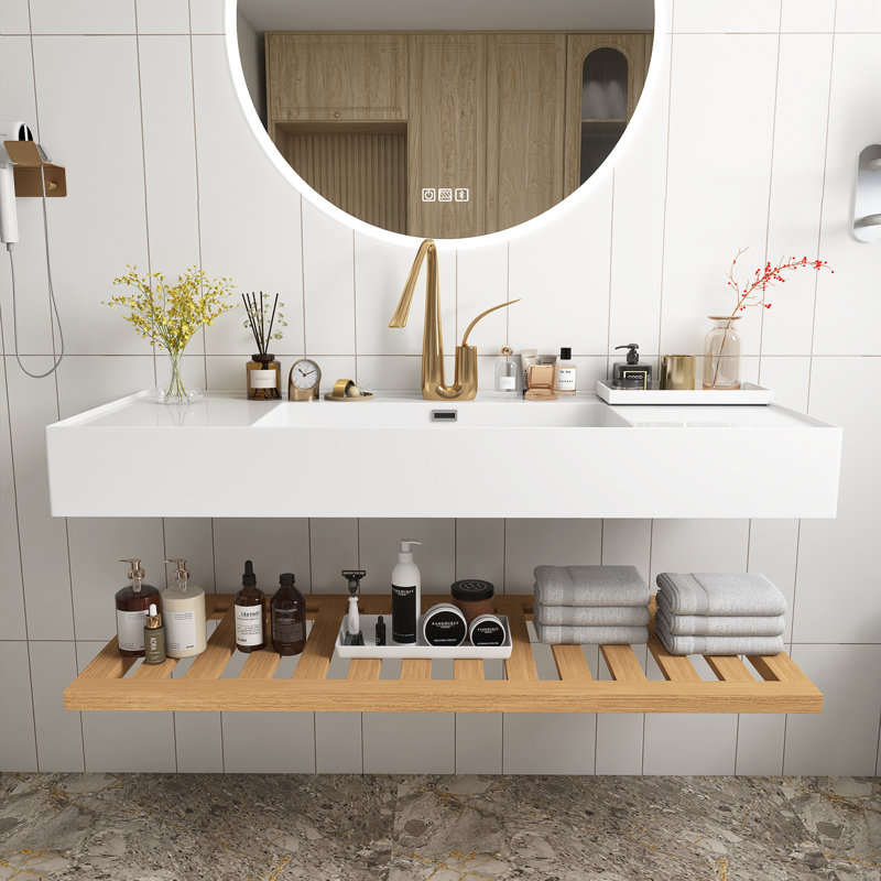 48" Wall-Mounted Floating Bathroom Vanity With Rectangular Integrated Basin