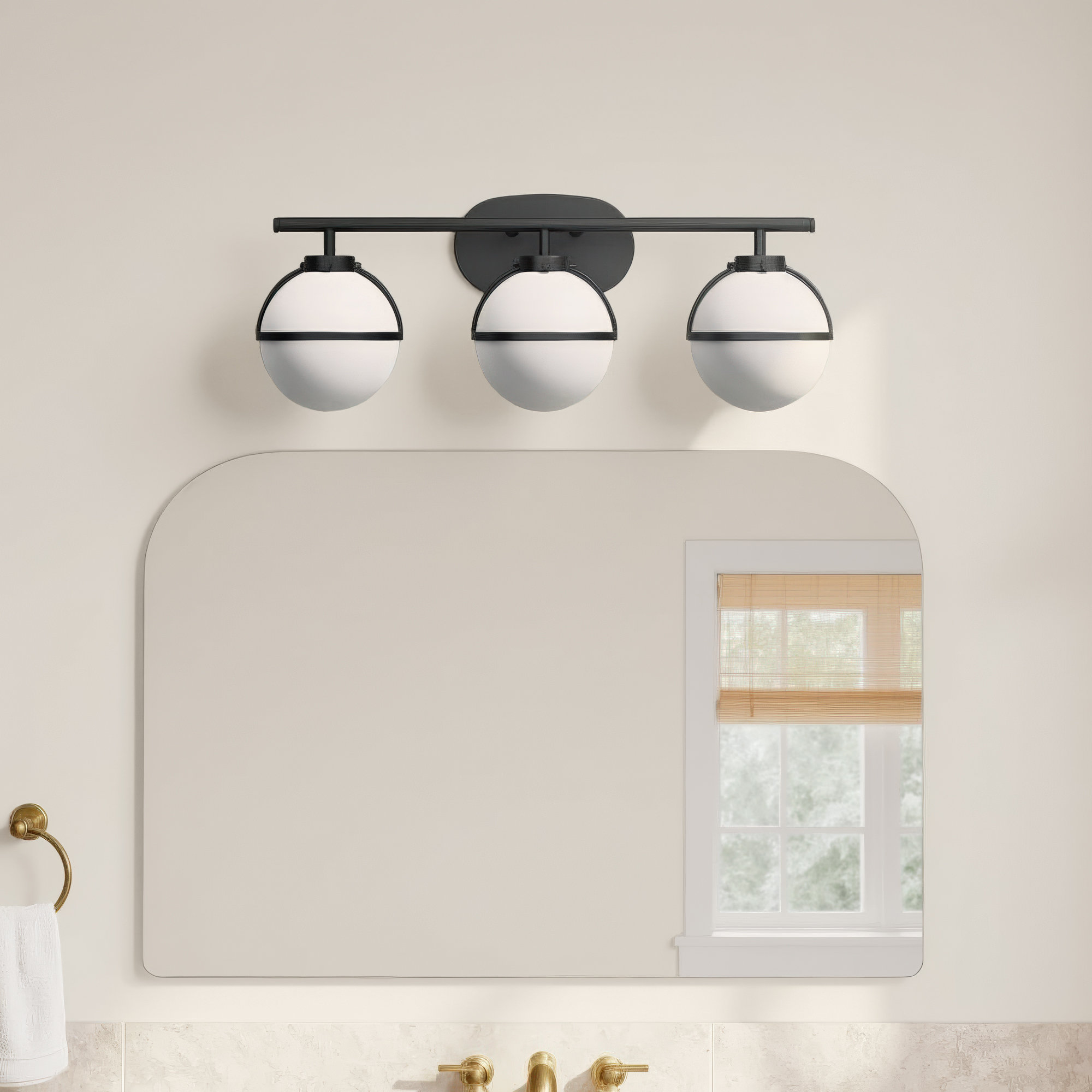 Adneta 3 Light Frosted Dimmable Vanity Light, Black