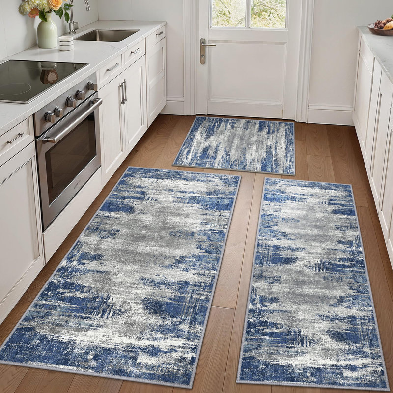  Non-Slip Machine Washable Kitchen Mats（Set of 3), Runner 50" x 30"