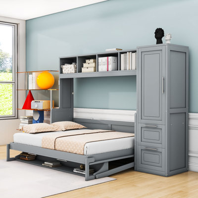 Full Size Murphy Bed with Storage Drawers and Shelves