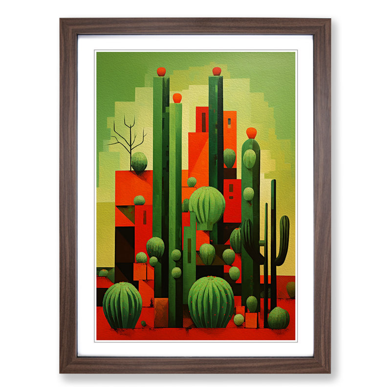 Cactus Constructivism - Framed Print, Walnut Framed, 34cm H x 25cm W x 2cm D