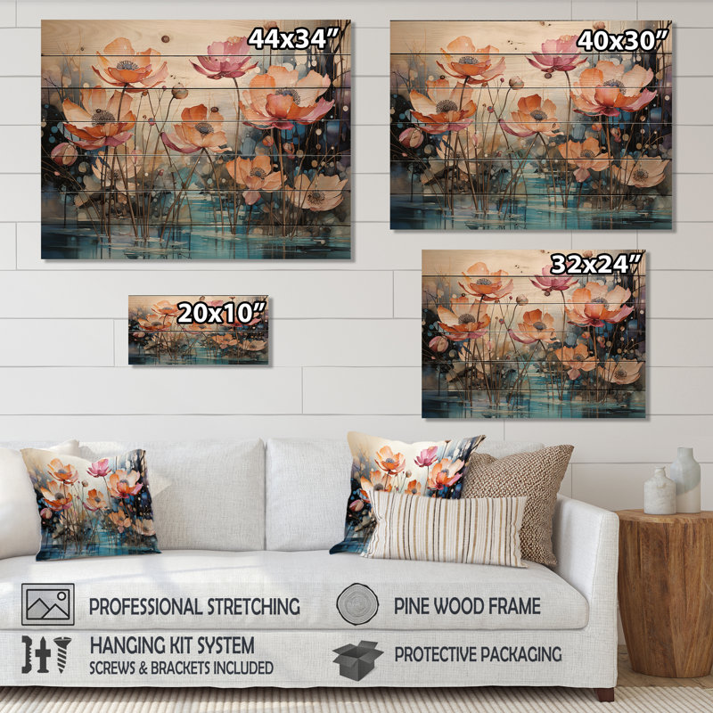 Lotus In Harmony - Lotus Wood Wall Art On Natural Pine Wood, 24" H x 32" W