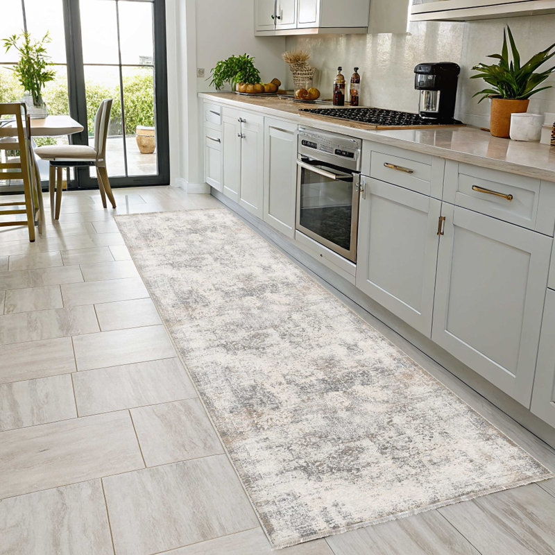 Tapis gris pastel en chenille de coton gris et pastel Lacasa, Carré 6 pi 7 po