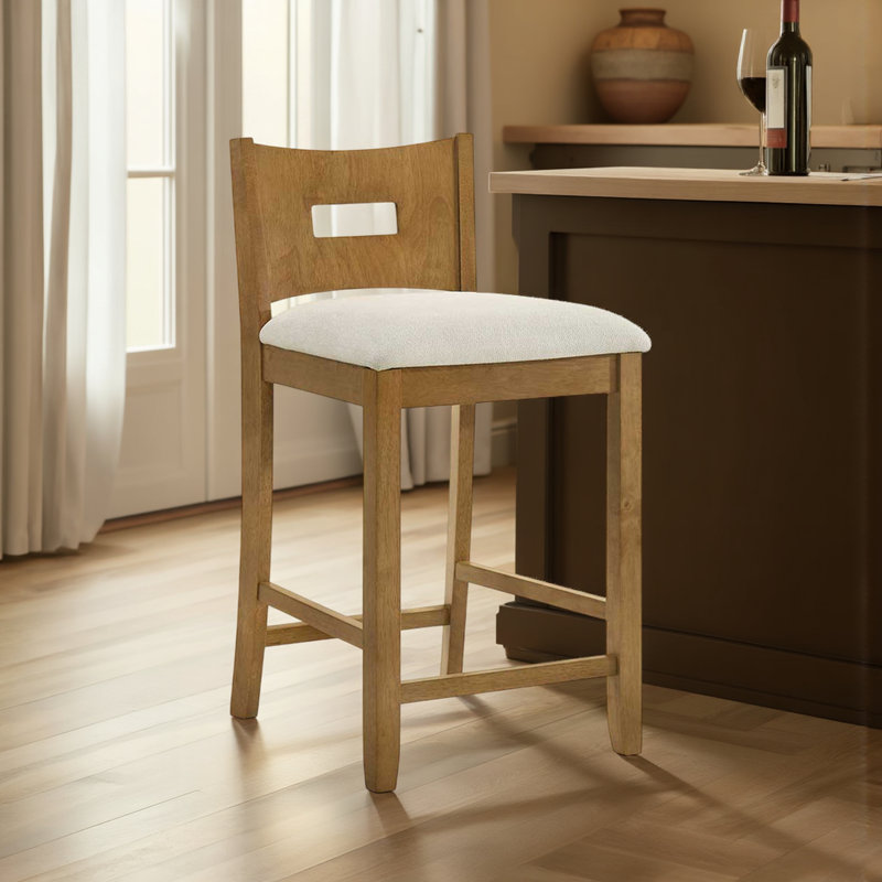 Barrymore Rubberwood Barstool With Fabric Seat, Beige, Bar Stool (30.5” Seat Height), 4