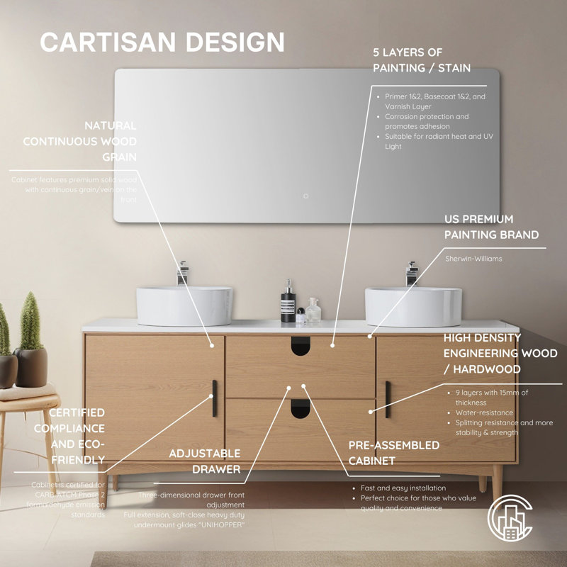 Portree 72" W Double Vanity, Whitewash Oak