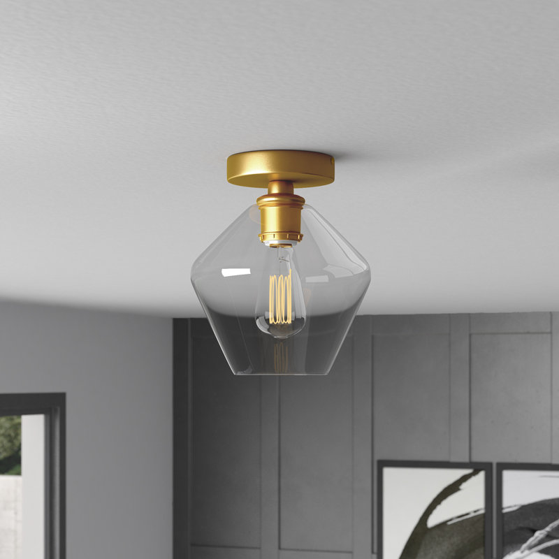 Keaton Flush Mount, Brass, Clear, 9.4" H x 7.9" W x 7.9" D