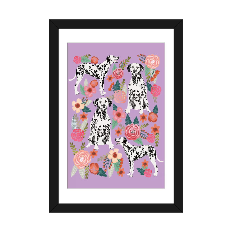 « dalmatien floral collage », impression sur toile tendue, H 24 po x l 16 po x P 1 po, Papier d'art encadré noir, Blanc