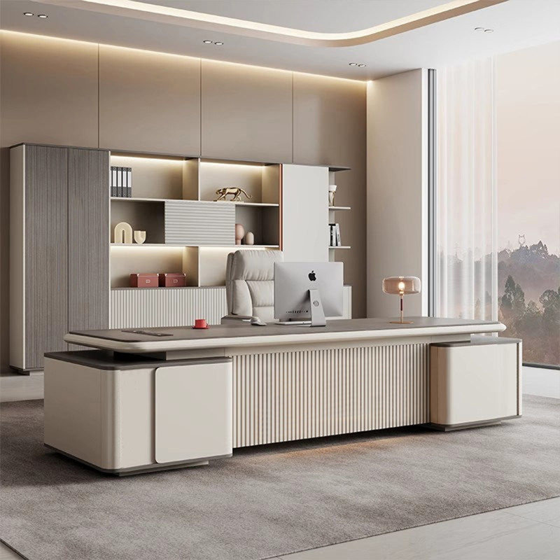 Bureau de direction en L 94,49 po gris de luxe italien, H 29,53 po x l 94,49 po x P 31,5 po 