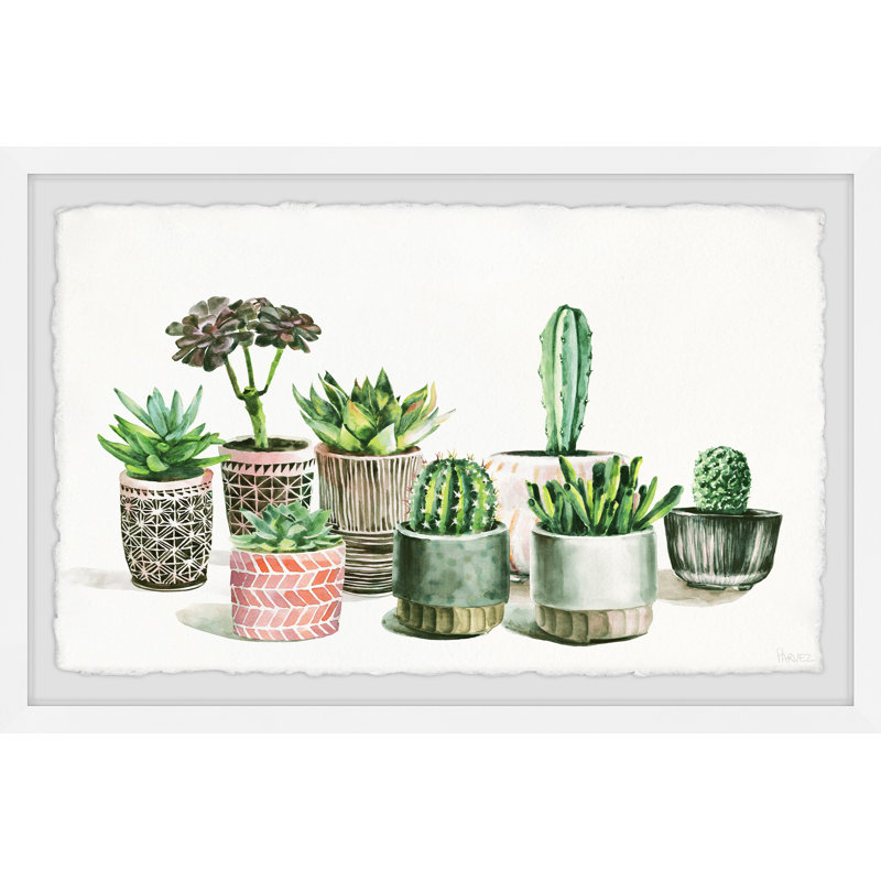 Patterned Pots Cactus by Parvez Taj - Single Picture Frame Painting, 41 cm H x 61 cm W
