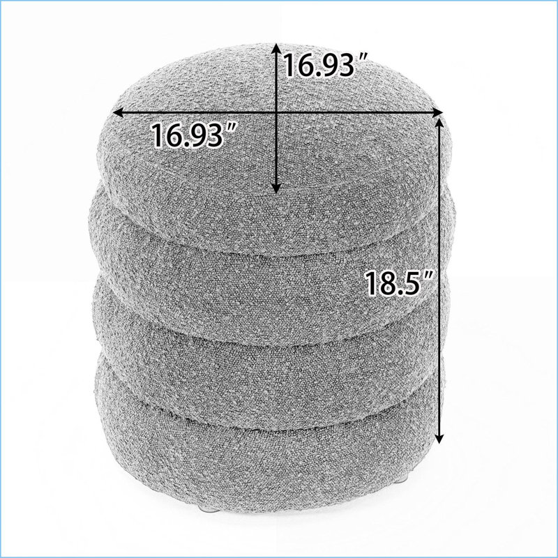 Ottoman Round Footrest Stool - Soft Boucle, 17x17x18.5, Living Room Bedroom Sofa | Black | Boucle, Black Boucle