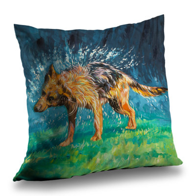 Spin-dry Wet German Shepherd | Contemporary – Throw Pillow Cover Only, Double-Sided Print, Insert Not Included