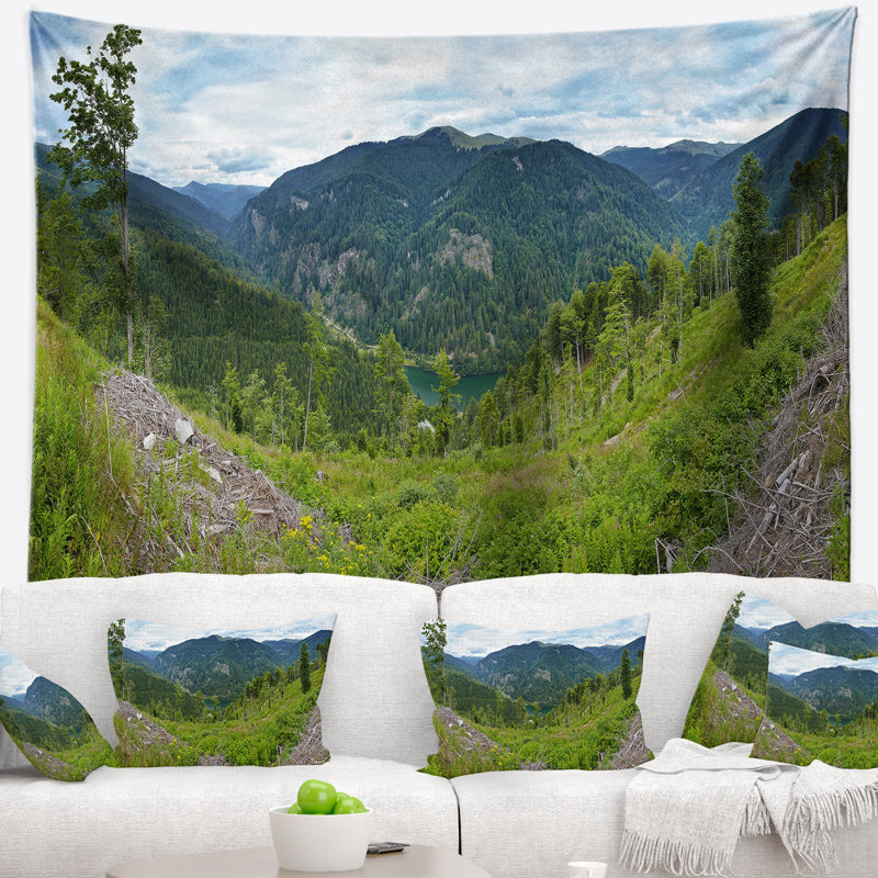 Tapisserie panorama à montagnes en polyester avec accessoires suspendus inclus, H 78 po x l 92 po