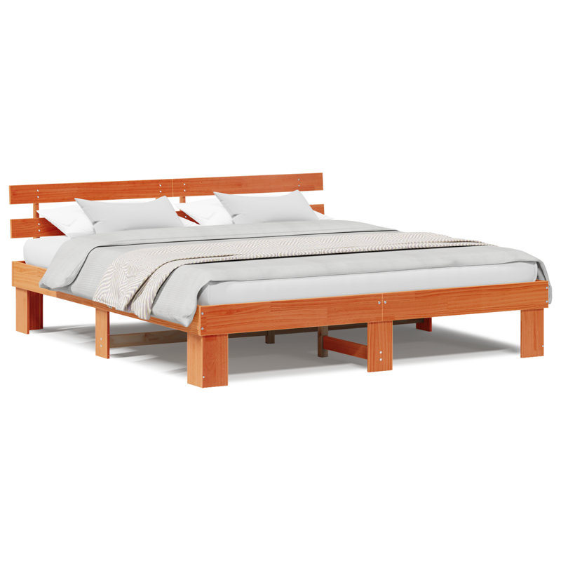 Vidaxl Bed Frame With Headboard Solid Pine Wood, Kingsize (5'), Wax Brown