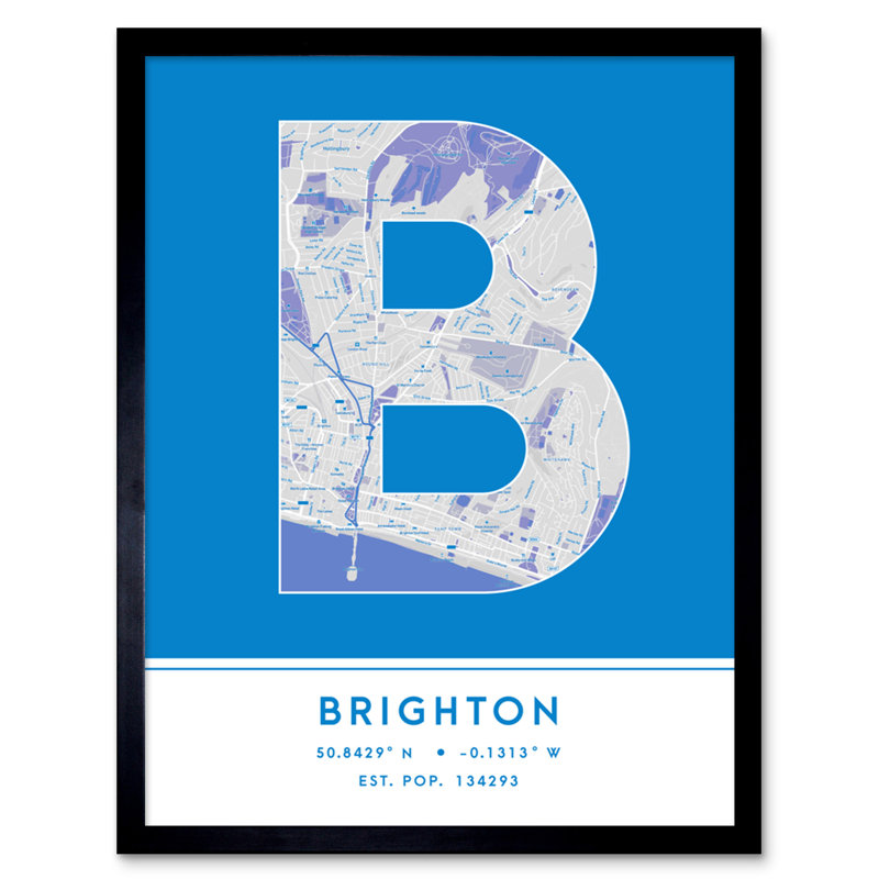 Brighton City Map Brighton Blue by Wee Blue Coo - Single Picture Frame Typography