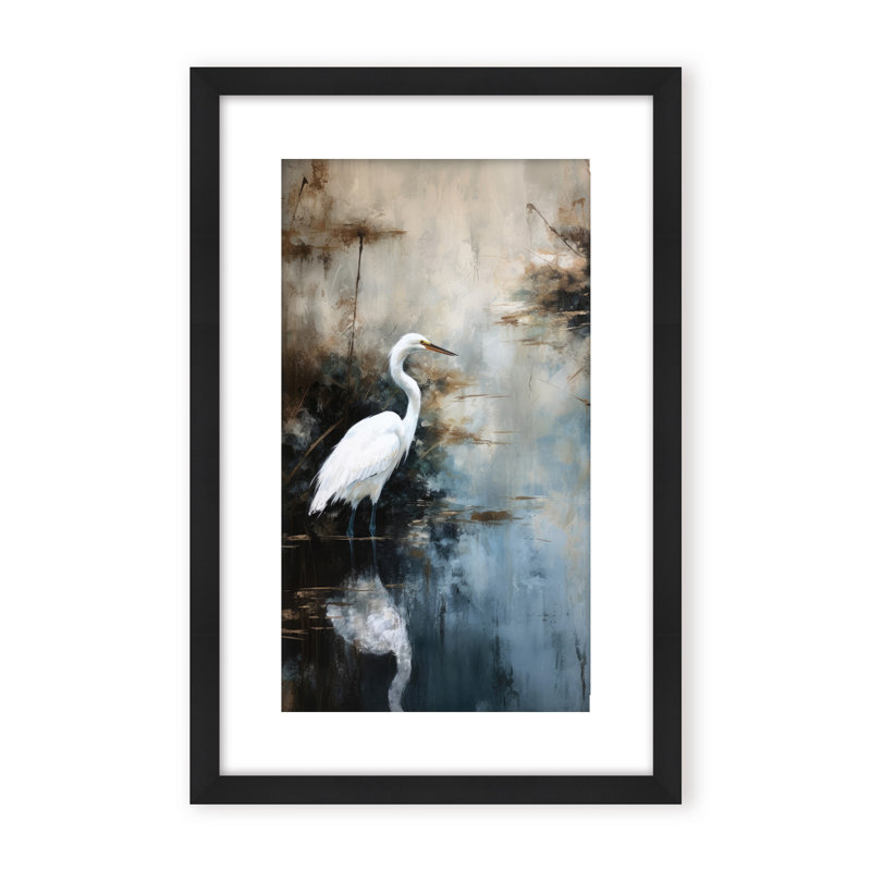 Nature Inspired Egret In Lake, 30" H x 24" W x 1.125" D, Brown, Framed Print