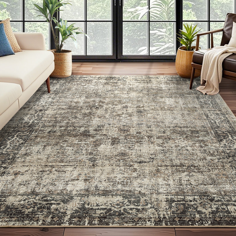 Machine Washable Non-Slip Non-Shedding Rug for Living Room Oriental Stain Resistant Thin Foldable Floor Cover for Bedroom Dining Room