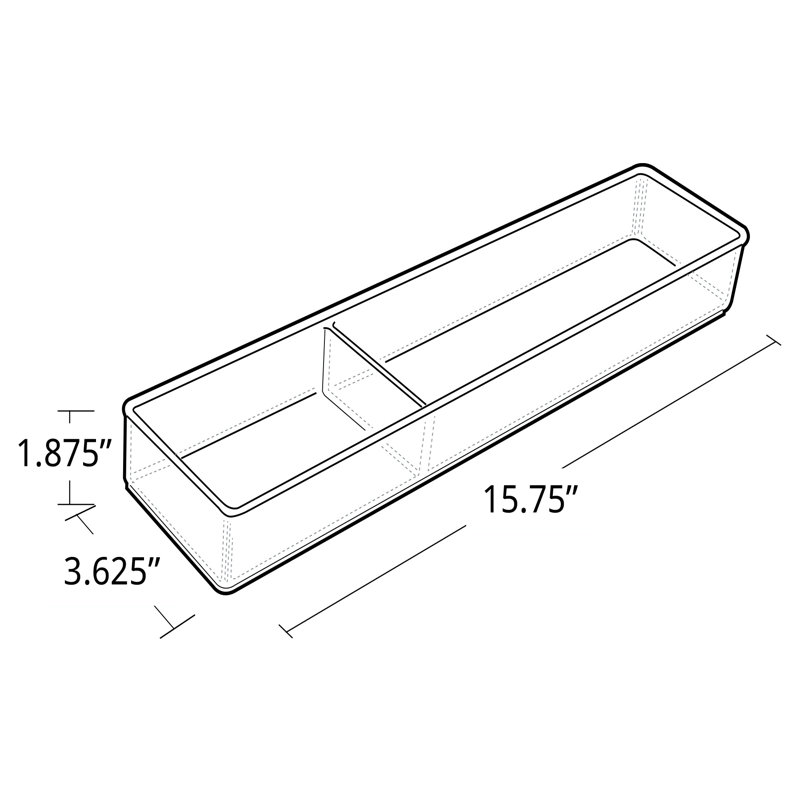 Clear Acrylic Two Compartment Slim Rectangle Cosmetic Organizer, 2-Pack