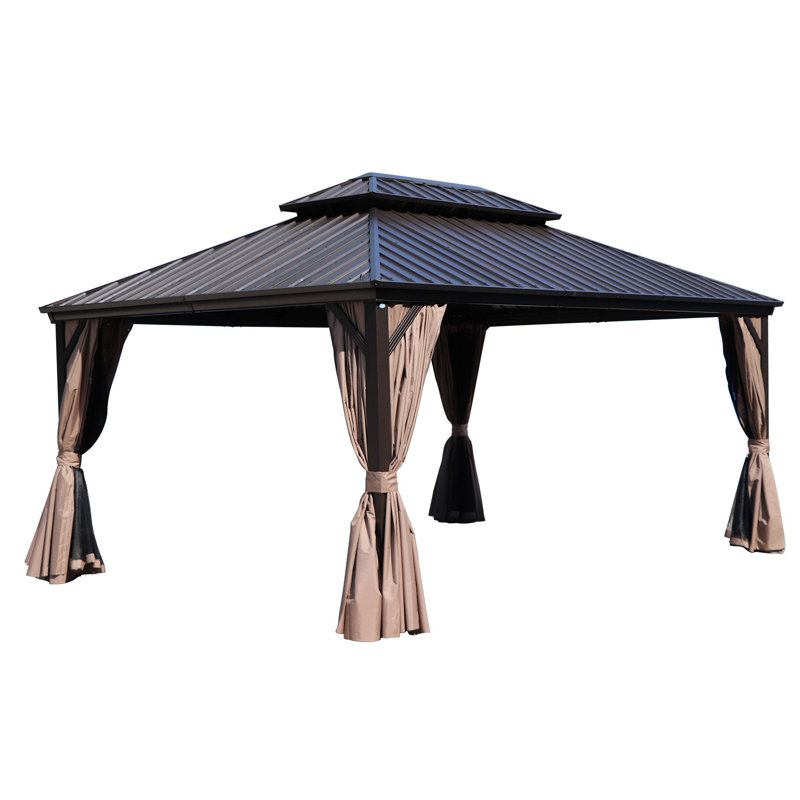 Caesar 12'x16' Dark Brown Aluminum Permanent Hardtop Gazebo with Netting