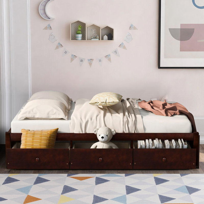 Lit plateforme simple avec rangement, Cerisier