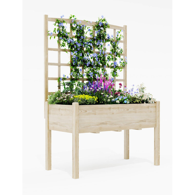65 Inch Tall Wooden Raised Garden Bed with Trellis and Stand Elevated Planter Box with Liner for Outdoor Patio Balcony Backyard Perfect for Climbing Plants Vegetables Herbs Flowers