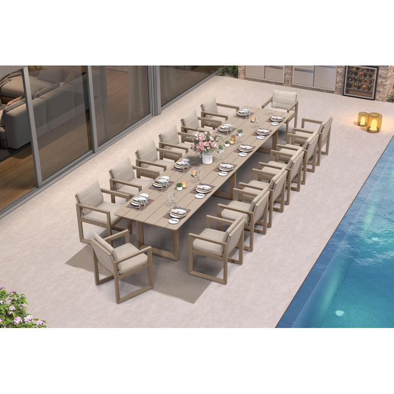  Outdoor Dining Set For 14 Aluminum Extra Long Patio Furniture Table And Chairs Set With All Weather Thick Cushion Rectangular Patio Dining Sets