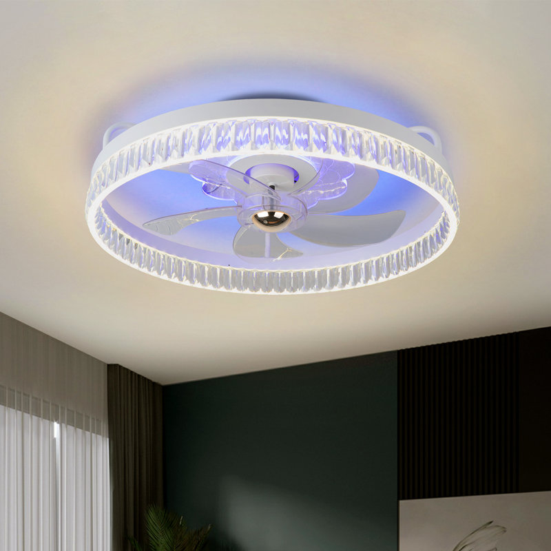 19.7'' 5- Blade Dimmable Led Ceiling Fan With Remote Control And App，Indoor Remote Control Ceiling Fans With Lights, White