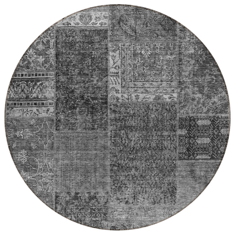 Tapis d'intérieur lavable rond gris anthracite et argent 8 pi