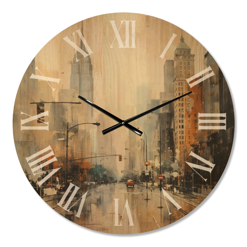 Horloge murale surdimensionnée en bois Skyline, Large