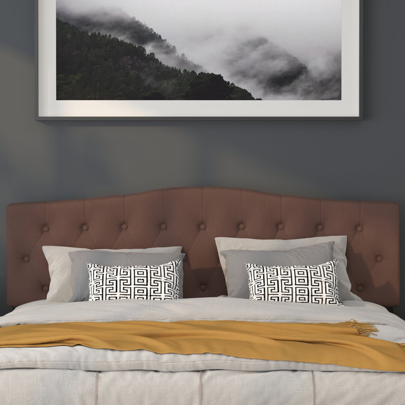 Ciriaca Arched Button Tufted Upholstered Headboard, Camel, King