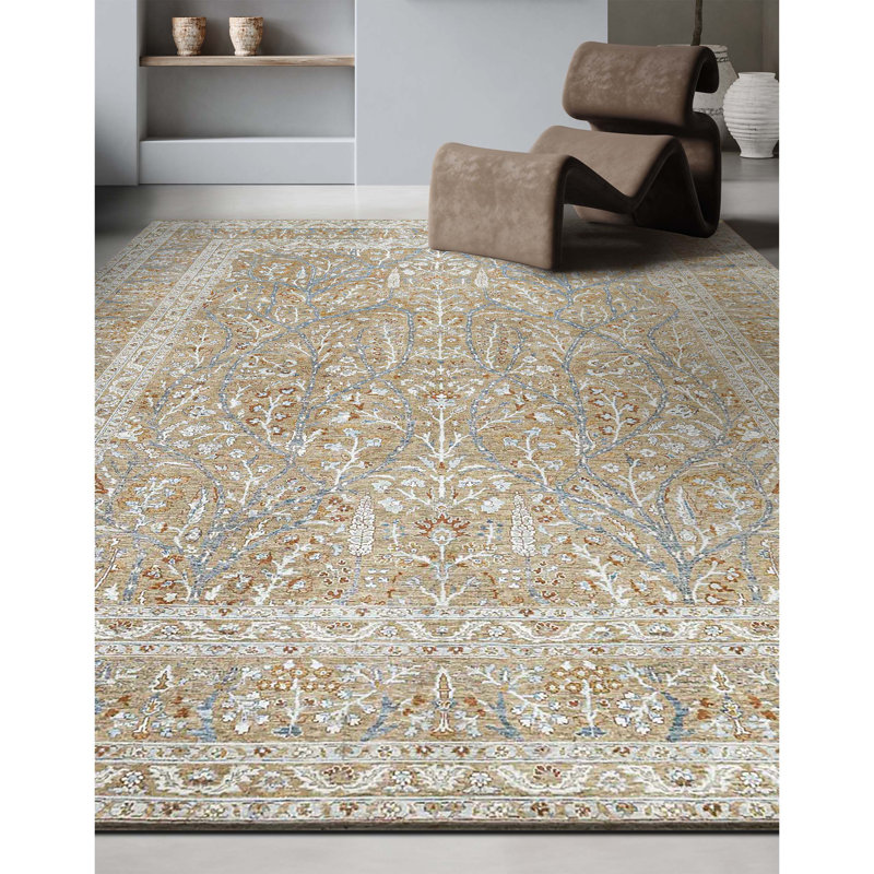 Tapis chameau noué à la main de haute qualité, Rectangle 6 pi x 9 pi
