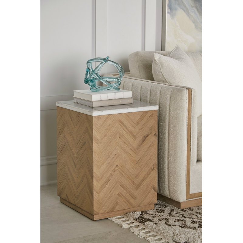 Garrison White Oak and Travertine Square Accent Table