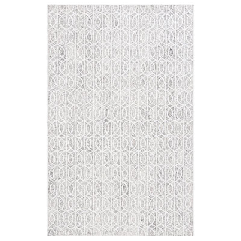 Ebony Hand Tufted Wool Viscose Cotton with Latex Geometric Rug in Light Brown/Ivory, Rectangle 8' x 10'