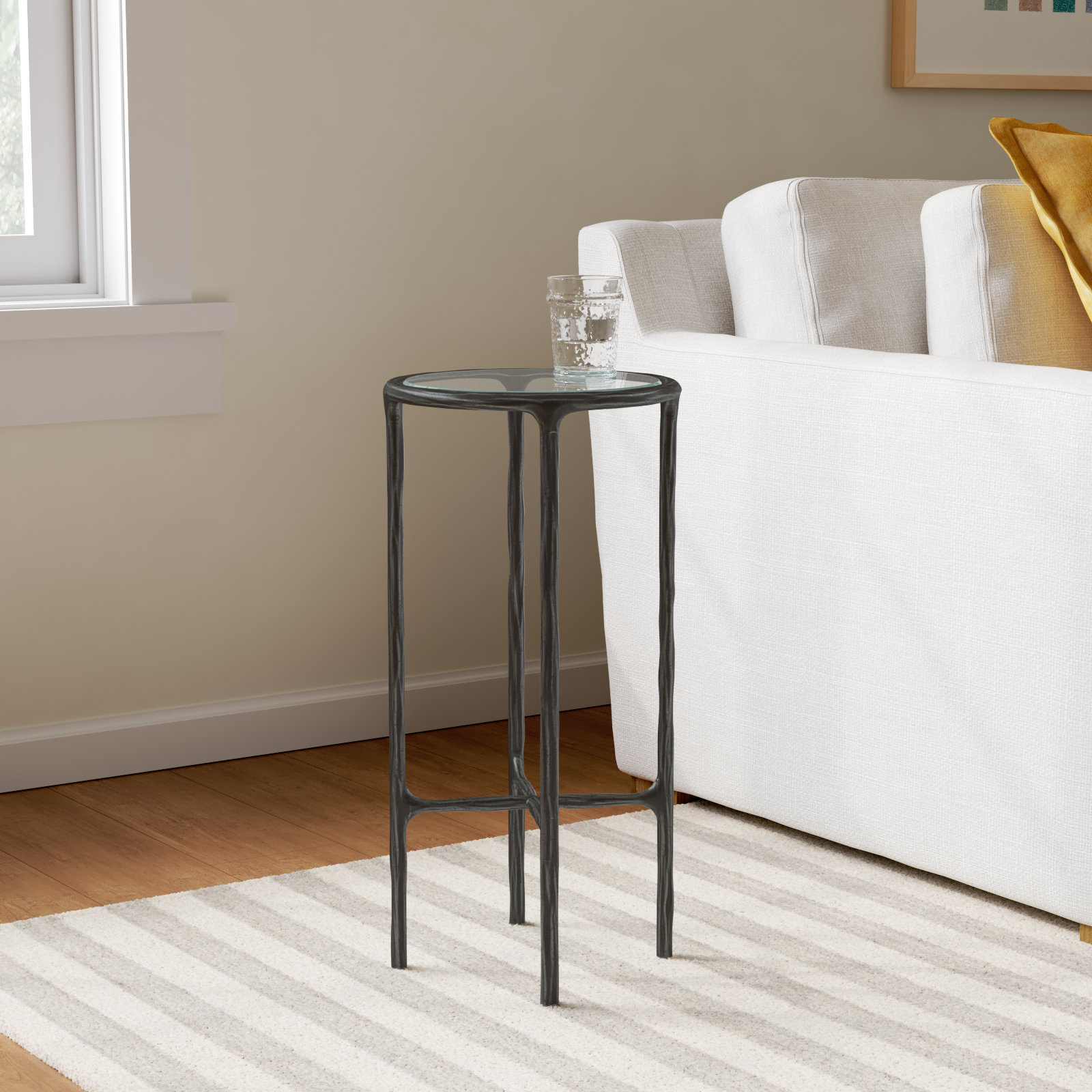 Evelynn Glass Cross Legs End Table, Glass Top/Black Base