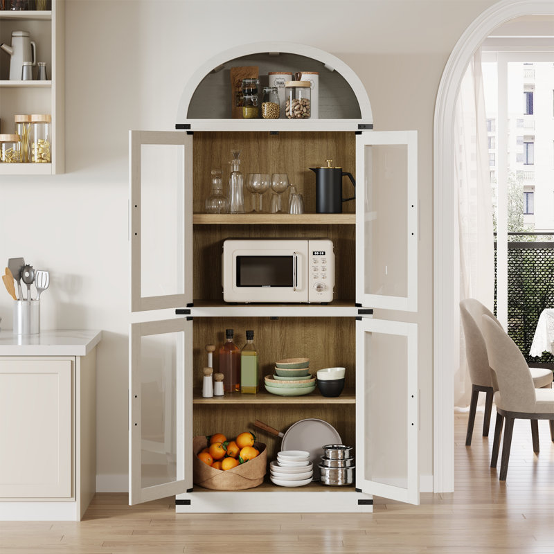 Bibliothèque de 72 po de hauteur avec portes vitrées, armoire de rangement à 4 niveaux pour présentoir de construction robuste, organisateur de plancher moderne pour le bureau à domicile, blanc