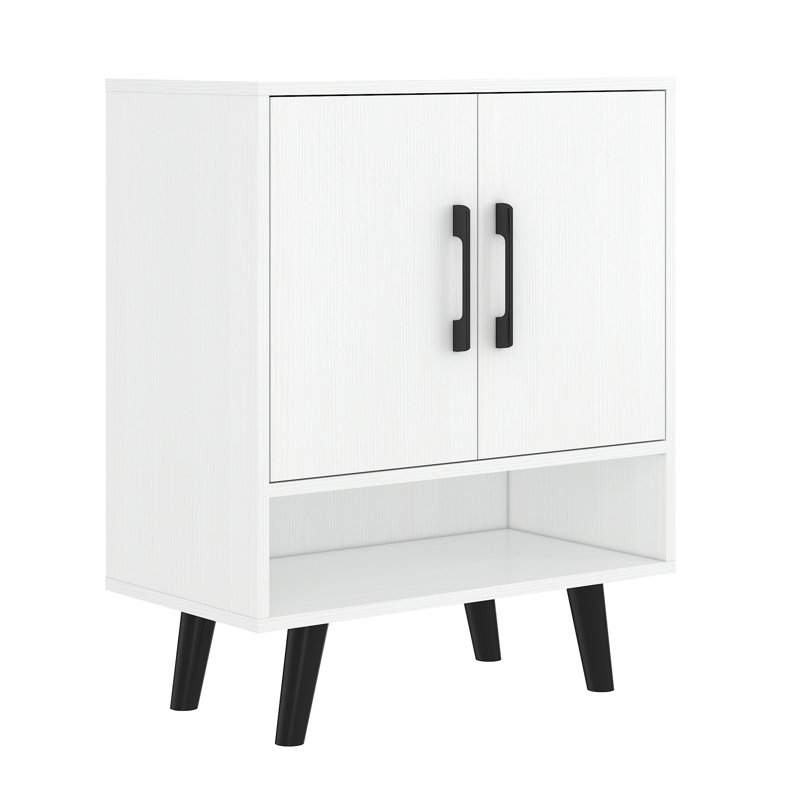 Latitude RunÂ® Shoe Cabinet, 4-Tier Freestanding Shoe Rack With Doors And Legs, Ivory White