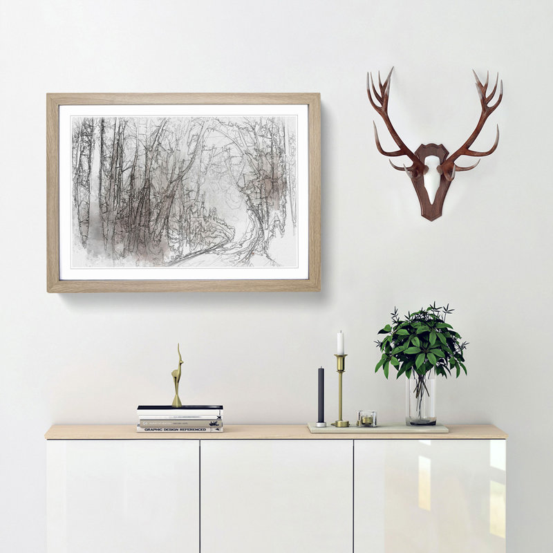 Woodland Road in Abstract - Picture Frame Graphic Art Print, 50cm H x 76cm W x 2cm D, Oak