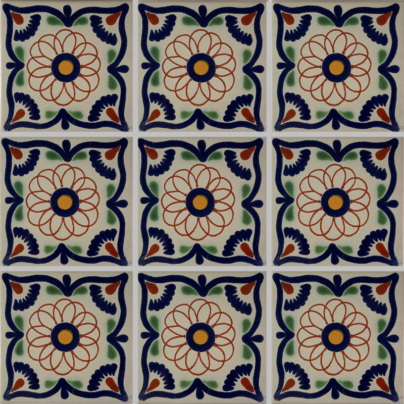 4.2" x 4.2" 9pcs TalaMex Spiral Talavera Mexican Clay Tile Handmade Talavera Backsplash