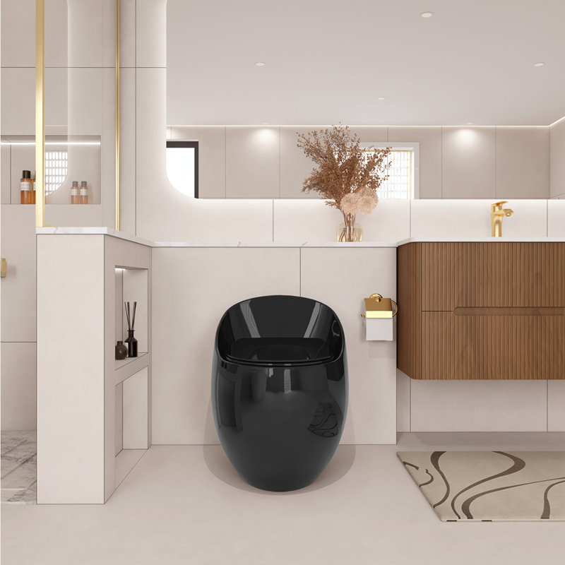 Toilette 1 pièce à chasse d'eau simple 1,28 GPF en noir brillant, Noir