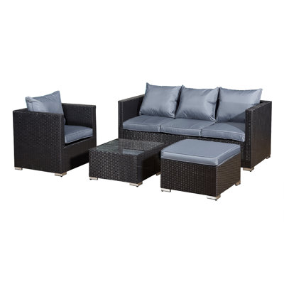 Oseasons® Chaunci Rattan 5 Seat Lounge Sofa Set in Black