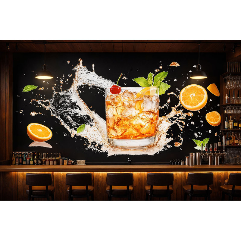 Adhésif décoratif cocktail, art mural boisson, autocollant mural de bar, agrume mural, décor de restaurant moderne 547