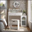 Bureau de coiffeuse blanc avec miroir pivotant à 360 ° et lumières réglables, coiffeuse de maquillage avec fauteuil de rangement et armoire d'appoint avec portes en verre Waveform, coiffeuse avec tiroir pour chambre à coucher