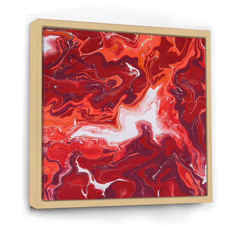 Red and White Marble Ripples - reproduction d'art moderne sur toile, H 16 po x l 16 po x P 1 po, Cadre flottant érable