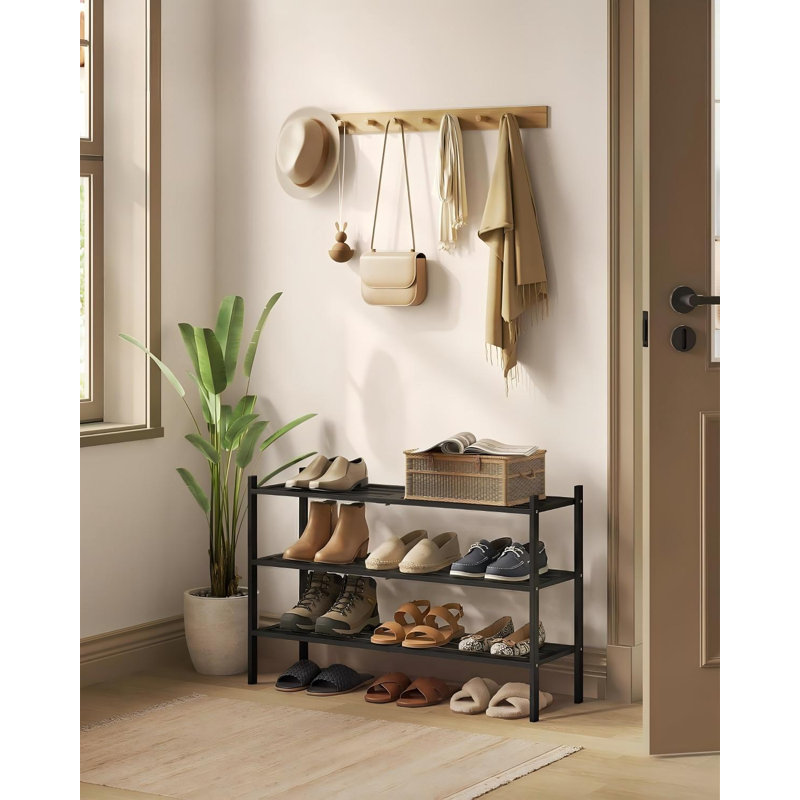 Étagère à chaussures en bambou, organisateur de chaussures empilable à 3 niveaux, pour 12 à 16 paires, étagère à chaussures en bois peu encombrante avec structure modulaire, noir encre