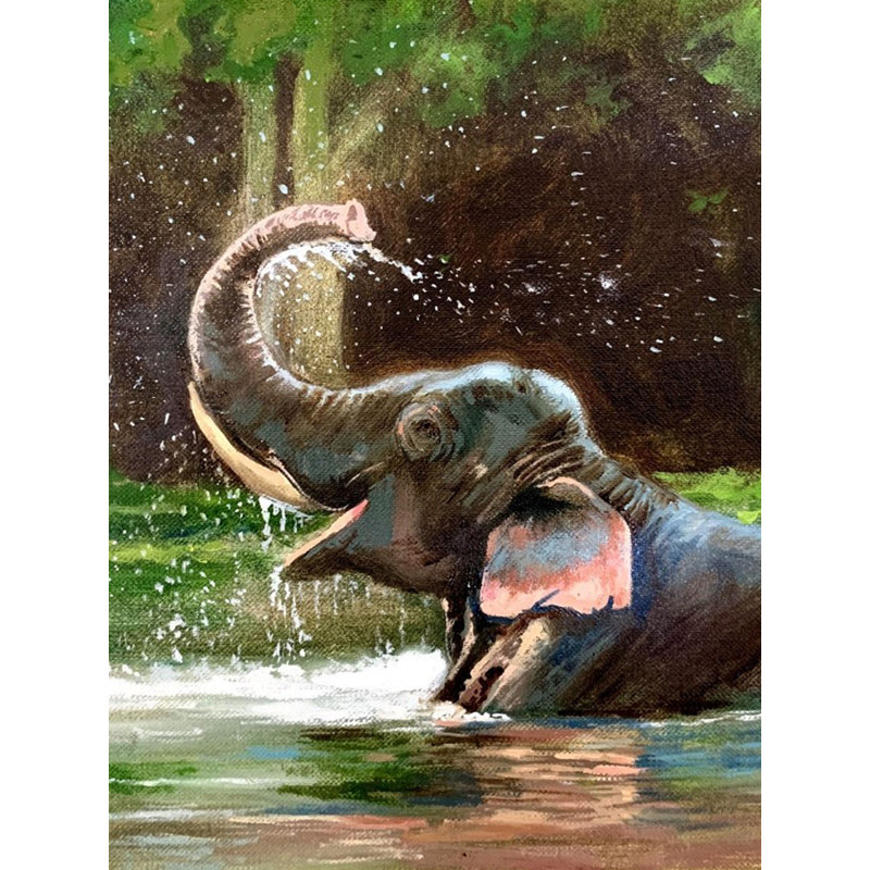Bain d'été | Huile sur papier | Peinture de Kishore Kawad