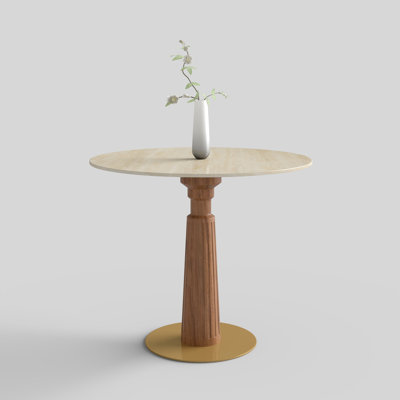 Modern Round Sintered Stone Conference Table With Solid Wood Base