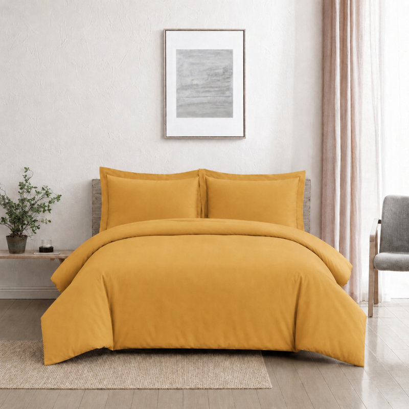 Modern Microfiber Duvet Cover Set - Basics by Wayfair™, Full/Queen Duvet Cover + 2 Full Shams, Mustard