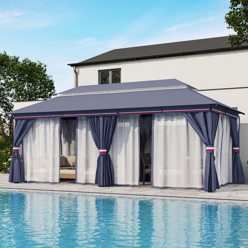 Classic Blue 10'x10' Iron Frame Patio Gazebo with Mosquito Netting