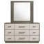 Commode large Fene avec miroir rectangulaire, 9 tiroirs, bois d'amande grise