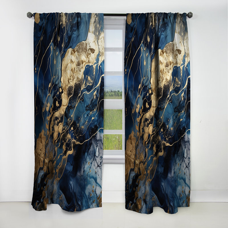 Exploring The Depths Of Blue Geode III - Abstract Marble Marble Blackout Curtain - 1 Panels, 52" W x 84" L