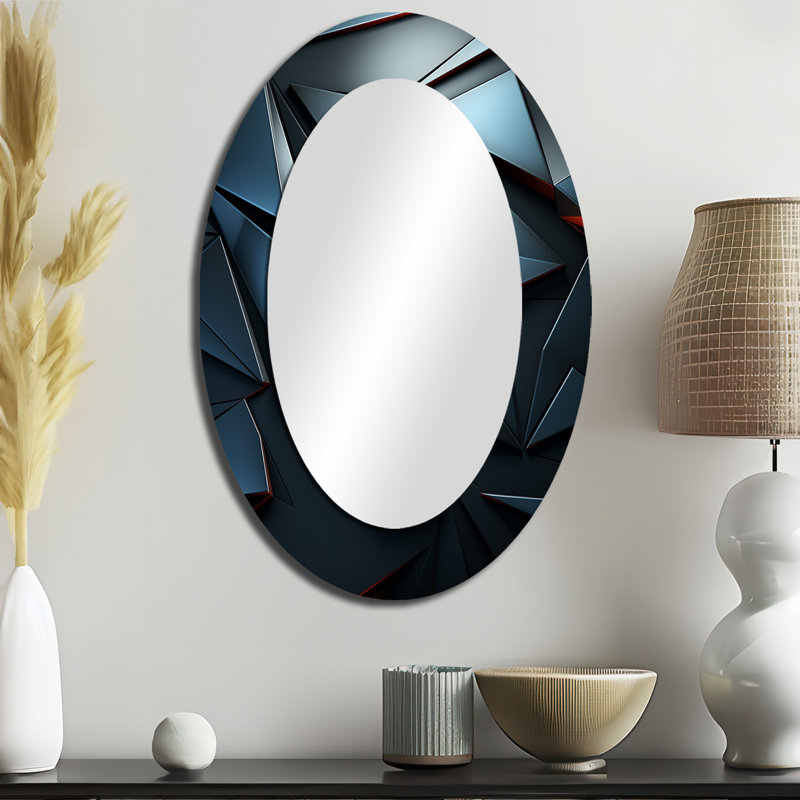 Blue Stylish Dark Geometric Elegance - Large Oval Wall Mirror On Metal, 36" H x 24" W
